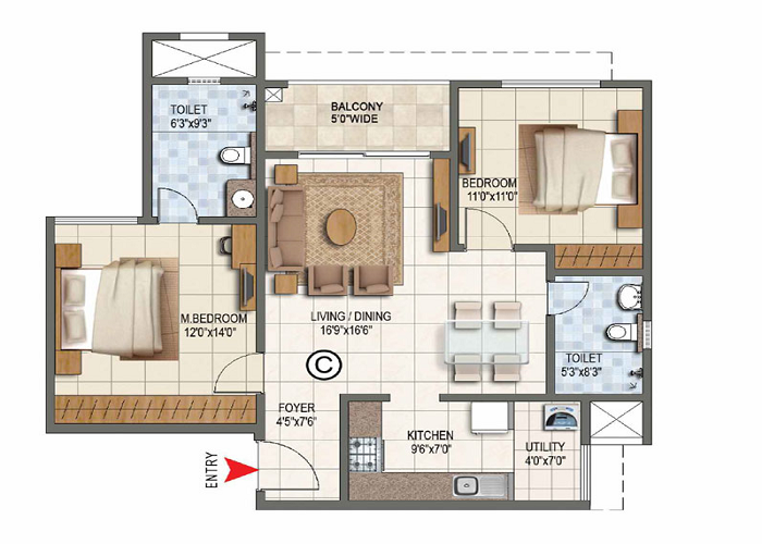 Birla Evara 2 BHK Floor Plan